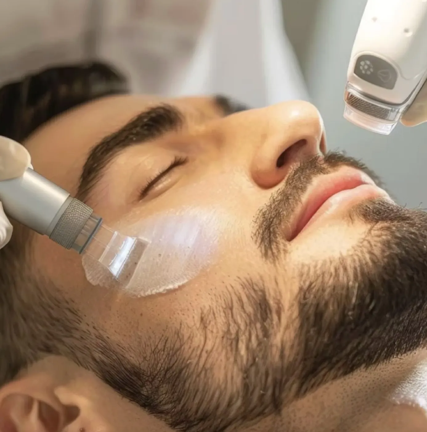 A man receiving a regenerative facial treatment
