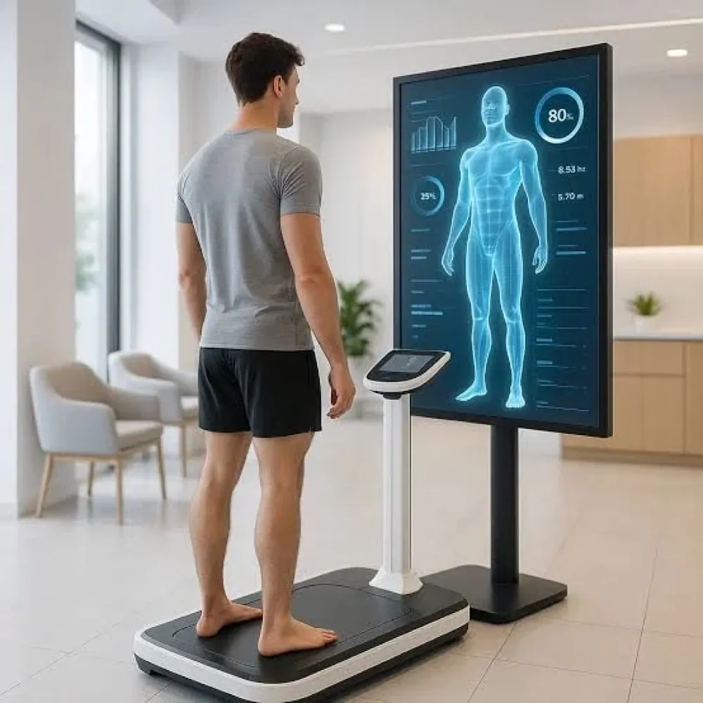 A patient on the Styku 3D body composition scanner at Nordic Clinic